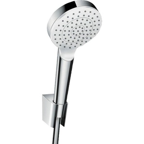 hansgrohe Duschbrause Crometta, (Brauseschlauch, Handbrause, Brausehalter), 10cm, 1 Strahlart wassersparend mit Duschschlauch 125cm, Weiß/chrom