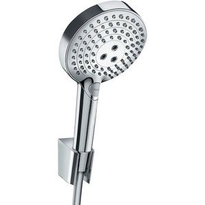 hansgrohe Duschbrause Raindance Select S, (Brauseschlauch, Handbrause, Brausehalter), 12cm, 3 Strahlarten PowderRain mit Duschschlauch 125cm, chrom