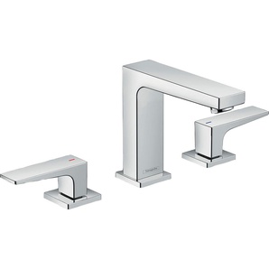 hansgrohe Waschtischarmatur Metropol 3-Loch 11cm, mit Hebelgriffen und Push-Open Ablaufgarnitur, chrom