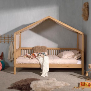 Hausbett VIPACK Betten Gr. Liegefläche B/L: 90 cm x 200 cm Höhe: 170 cm, kein Härtegrad, ohne Matratze, braun (eiche natur geölt, eiche geölt) Baby Spielbetten aus massiver Eiche LF90x200 cm, mit Textilhimmel