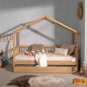 Hausbett VIPACK Betten Gr. mit Bettschublade, Liegefläche B/L: 90 cm x 200 cm Höhe: 170 cm, kein Härtegrad, ohne Matratze, braun (eiche natur geölt, eiche geölt) Baby Spielbetten aus massiver Eiche LF 90x200 cm, wahlweise mit Bettschublade