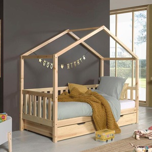 Hausbett VIPACK Dallas Betten Gr. mit Bettschublade, ohne Himmel, Liegefläche 90 x 200 cm, beige (natur) Baby Spielbetten wahlweise mit Bettschublade oder Textilhimmel, Ausf. natur weiß