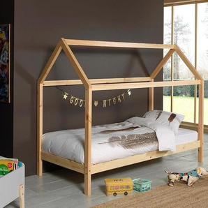 Hausbett VIPACK Dallas Betten Gr. ohne Bettschublade, Liegefläche 90 x 200 cm, beige (kiefer massiv natur) Baby Spielbetten Ein Hausbett in Massivholz mit Lattenrost und Bettschublade