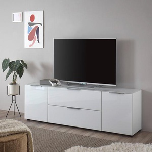 HBZ Lowboard Santorin TV Möbel bis 65 Zoll, Stellmaß BxHxT 180x55x40 cm (1 St), Mit 2 Türen mit Softclose, 1 Schubkasten, Glasfront und Glasoberboden