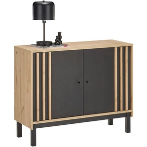 HBZ Sideboard Volano (1 St), schwarz, Schrank mit Absetzungen in Eiche Artisan Dekor