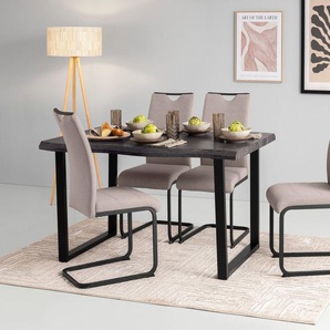 HELA Essgruppe GISELLE Esszimmer, Essgruppe, Sitzgruppe TOPSELLER!, (Set, 5-tlg., 5er Set, Tisch plus 4 Stühle), Esstisch U-Gestell Metall, Tischplatte mit Baumkante, s Choice