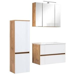 Held Badezimmer Held Möbel Helsinki, Weiß, Eiche, Holzwerkstoff, 2 Schubladen, 120 cm, Made in Germany, hängend, Badezimmer, Badmöbelsets & -serien, Badmöbel-Sets