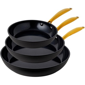 HENSSLERS Pfannen-Set HSN, Aluminium (Set, 3-tlg., je 1 Pfanne Ø 20/24/28 cm, H: 6 cm), BLACK CERAMIC Antihaftbeschichtung, goldener Edelstahlgriff, Induktion