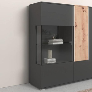 Highboard COTTA Montana Sideboards Gr. B/H/T: 120cm x 121cm x 39cm, schwarz (schwarz/artisan) Vitrine, Breite 120 cm, inkl. LED-Beleuchtung und Push-To-Open