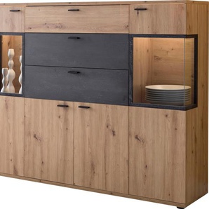 Highboard HELA Atlanta Sideboards Gr. B/H/T: 155cm x 125cm x 40cm, Artisan Eiche/Burned Wood, 3 St., braun (artisan eiche/burned wood) Höhe 125 cm