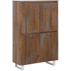 Highboard HOME AFFAIRE Lagos Sideboards Gr. B/H/T: 90cm x 135cm x 35cm, braun (braun/gebürstet) Stauraumschrank aus massivem Kiefernholz, Breite 90 cm