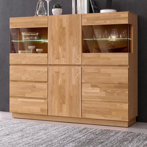 Highboard HOME AFFAIRE Laima Sideboards braun (eiche teilmassiv) Vitrine, Breite 140 cm