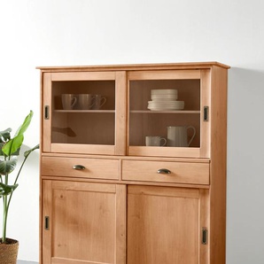 Highboard HOME AFFAIRE Schröder Sideboards Gr. B/H/T: 114cm x 140cm x 40cm, 2 St., beige (natur gebeizt/gewachst) Vitrine aus massivem Kiefernholz, Breite 114 cm