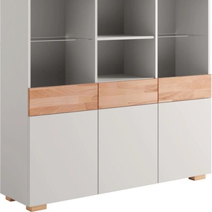 Highboard HOME AFFAIRE Sideboards Gr. B/H/T: 135cm x 145cm x 35cm, teilmassiv, braun (braun und grau) schöne moderne Optik