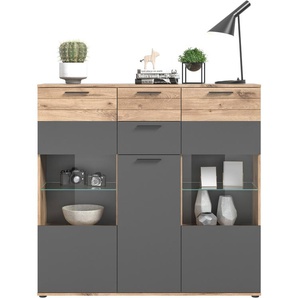 Highboard INOSIGN Riga Sideboards Gr. B/H/T: 140cm x 134cm x 37cm, 2 St., braun (nox oak nb/basalt grau nb) Breite 40 cm