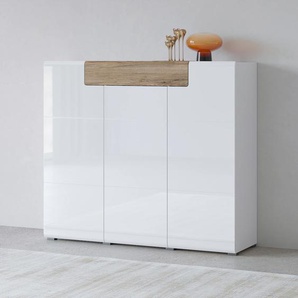 Highboard INOSIGN Toledo,Breite 147,5 cm,trendige Hochkommode mit 3 Türen 1SK Sideboards weiß (weiss matt/weiss hgl-san remo eiche) Hochschrank mit viel Stauraum, stylische Hochglanzfronten