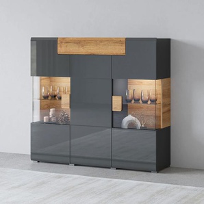 Highboard INOSIGN Toledo,Breite 147,5cm,trendige Hochkommode mit 3Türen und Schublade Sideboards schwarz (antrazit matt/antrazit hgl-alteiche) Hochschrank mit Glas-Partien,stylische Hochglanzfronten