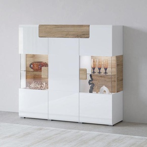 Highboard INOSIGN Toledo,Breite 147,5cm,trendige Hochkommode mit 3Türen und Schublade Sideboards weiß (weiss matt/weiss hgl-san remo eiche) Hochschrank mit Glas-Partien,stylische Hochglanzfronten