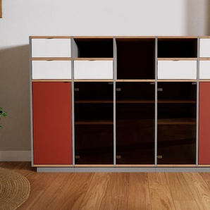 Highboard Kristallglas klar - Highboard: Schubladen in Weiß & Türen in Kristallglas klar - Hochwertige Materialien - 195 x 123 x 50 cm, Selbst designen