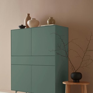 Highboard LEGER HOME BY LENA GERCKE Essentials Sideboards Gr. B/H/T: 112cm x 144cm x 42cm,, grün (moosgrün) Höhe: 144cm, MDF lackiert, Push-to-open-Funktion