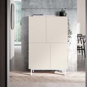 Highboard Milo 110 cm - Pastellsand matt mit Metalleinfassung - Metalluntergestell Weiß