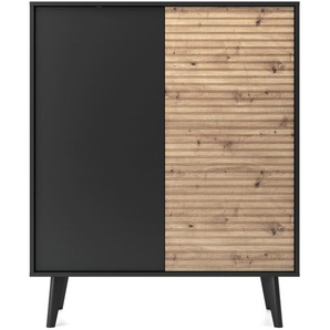 Highboard mit Holzlamellen - Canelado C104 - Artisan + Schwarz