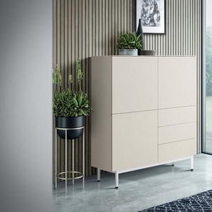 Highboard Monaco 120 cm - Pastellsand matt - Metalluntergestell Weiß