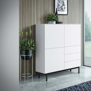 Highboard Monaco 120 cm - Weiß matt - Metalluntergestell Schwarz