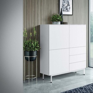 Highboard Monaco 120 cm - Weiß matt - Metalluntergestell Weiß