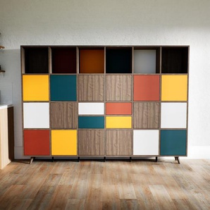 Highboard Nussbaum - Highboard: Schubladen in Blaugrün & Türen in Nussbaum - Hochwertige Materialien - 233 x 168 x 34 cm, Selbst designen