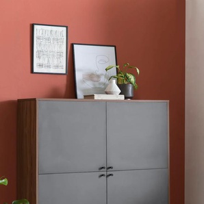 Highboard SALESFEVER Sideboards Gr. B/H/T: 118cm x 134cm x 40cm, Highboard 118cm Walnuss/Grau, braun (walnuss) Stauraumschrank in moderner Farbkombination von Walnuss und Grau