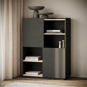 Highboard TEMAHOME Nina, braun (eichefarbig, schwarz), B:100cm H:147cm T:50cm, Spanplatte, MDF, Sideboards, Stauraumschrank aus Echtholzfurnier mit Metallfüssen, Breite 100 cm