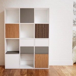 Highboard Weiß - Highboard: Schubladen in Grau & Türen in Eiche - Hochwertige Materialien - 118 x 156 x 34 cm, Selbst designen