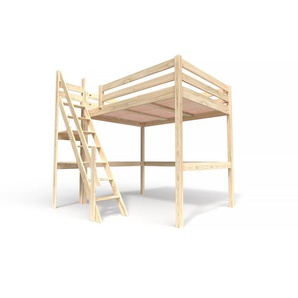 Hochbett holz mit Müllertreppe Sylvia - 140x200