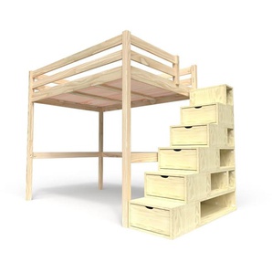 Hochbett holz mit Treppenregal Sylvia - 140x200