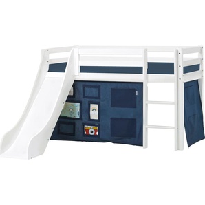 Hochbett HOPPEKIDS «Creator Orion Blue» Hochbetten Gr. Liegefläche B/L: 70 cm x 160 cm, Gewicht bis: 100 kg H3, Schaumstoffmatratze, weiß (weiß, orion blue, weiß, weiß) Baby Hochbett Hochbetten Rutsche & Vorhang Blau und viel Auswahl