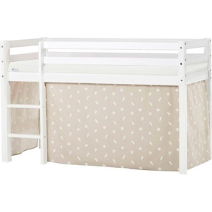 Hochbett HOPPEKIDS ECO Dream, Kinderbett, Spielbett, Halbhohes Bett aus Massivholz Hochbetten Gr. nicht umbaubar, Liegefläche B/L: 70 cm x 160 cm, Komfortschaummatratze, beige (weiß, beige) Baby Kinderbett Hochbett Hochbetten inkl. Vorhang-Set Creator