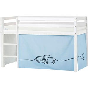 Hochbett HOPPEKIDS ECO Dream, Kinderbett, Spielbett, Halbhohes Bett aus Massivholz Hochbetten Gr. nicht umbaubar, Liegefläche B/L: 70cm x 160cm, Komfortschaummatratze, blau (weiß-blau / auto) Baby Kinderbett Hochbett inkl. Vorhang-Set Creator, Bettgröße &