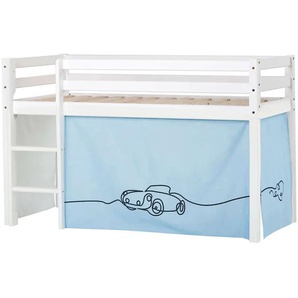 Hochbett HOPPEKIDS ECO Dream, Kinderbett, Spielbett, Halbhohes Bett aus Massivholz Hochbetten Gr. nicht umbaubar, Liegefläche B/L: 70cm x 160cm, ohne Matratze, blau (weiß-blau / auto) Baby Kinderbett Hochbett inkl. Vorhang-Set Creator, Bettgröße &