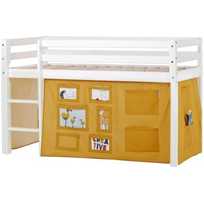 Hochbett HOPPEKIDS ECO Dream, Kinderbett, Spielbett, Halbhohes Bett aus Massivholz Hochbetten Gr. nicht umbaubar, Liegefläche B/L: 70cm x 160cm, ohne Matratze, gelb (weiß-curry / fenster) Baby Kinderbett Hochbett inkl. Vorhang-Set Creator, Bettgröße &