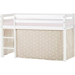 Hochbett HOPPEKIDS ECO Dream, Kinderbett, Spielbett, Halbhohes Bett aus Massivholz Hochbetten Gr. nicht umbaubar, Liegefläche B/L: 70 cm x 160 cm, Schaumstoffmatratze, beige (weiß, beige) Baby Kinderbett Hochbett Hochbetten inkl. Vorhang-Set Creator Blau,