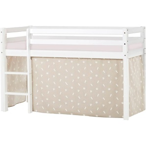 Hochbett HOPPEKIDS ECO Dream, Kinderbett, Spielbett, Halbhohes Bett aus Massivholz Hochbetten Gr. nicht umbaubar, Liegefläche B/L: 70cm x 160cm, Schaumstoffmatratze, beige (weiß-beige) Baby Kinderbett Hochbett inkl. Vorhang-Set Creator, Bettgröße &