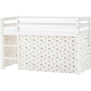 Hochbett HOPPEKIDS ECO Dream, Kinderbett, Spielbett, Halbhohes Bett aus Massivholz Hochbetten Gr. nicht umbaubar, Liegefläche B/L: 70 cm x 160 cm, Schaumstoffmatratze, beige (weiß, natur) Baby Kinderbett Hochbett Hochbetten inkl. Vorhang-Set Creator Blau,