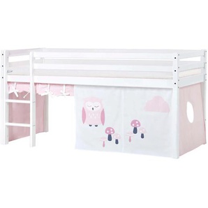 Hochbett HOPPEKIDS ECO Dream, Kinderbett, Spielbett, Halbhohes Bett aus Massivholz Hochbetten Gr. nicht umbaubar, Liegefläche B/L: 90cm x 200cm, Komfortschaummatratze, rosa (weiß-rosa / eule) Baby Kinderbett Hochbett inkl. Vorhang-Set Creator, Bettgröße &