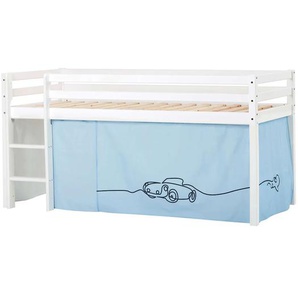 Hochbett HOPPEKIDS ECO Dream, Kinderbett, Spielbett, Halbhohes Bett aus Massivholz Hochbetten Gr. nicht umbaubar, Liegefläche B/L: 90cm x 200cm, ohne Matratze, blau (weiß-blau / auto) Baby Kinderbett Hochbett inkl. Vorhang-Set Creator, Bettgröße &