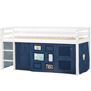 Hochbett HOPPEKIDS ECO Dream, Kinderbett, Spielbett, Halbhohes Bett aus Massivholz Hochbetten Gr. nicht umbaubar, Liegefläche B/L: 90cm x 200cm, ohne Matratze, blau (weiß-dunkelblau / fenster) Baby Kinderbett Hochbett inkl. Vorhang-Set Creator, Bettgröße