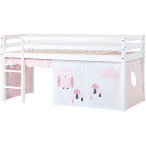 Hochbett HOPPEKIDS ECO Dream, Kinderbett, Spielbett, Halbhohes Bett aus Massivholz Hochbetten Gr. nicht umbaubar, Liegefläche B/L: 90cm x 200cm, ohne Matratze, rosa (weiß-rosa / eule) Baby Kinderbett Hochbett inkl. Vorhang-Set Creator, Bettgröße &