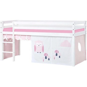 Hochbett HOPPEKIDS ECO Dream, Kinderbett, Spielbett, Halbhohes Bett aus Massivholz Hochbetten Gr. nicht umbaubar, Liegefläche B/L: 90cm x 200cm, Schaumstoffmatratze, rosa (weiß-rosa / eule) Baby Kinderbett Hochbett inkl. Vorhang-Set Creator, Bettgröße &