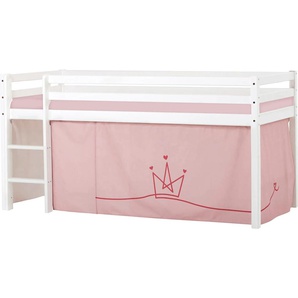 Hochbett HOPPEKIDS ECO Dream, Kinderbett, Spielbett, Halbhohes Bett aus Massivholz Hochbetten Gr. nicht umbaubar, Liegefläche B/L: 90cm x 200cm, Schaumstoffmatratze, rosa (weiß-rosa / krone) Baby Kinderbett Hochbett inkl. Vorhang-Set Creator, Bettgröße &