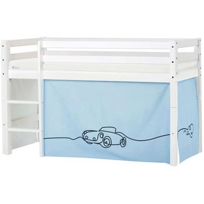 Hochbett HOPPEKIDS ECO Dream, Kinderbett, Spielbett, Halbhohes Bett aus Massivholz Hochbetten Gr. umbaubar, Liegefläche B/L: 70cm x 160cm, Komfortschaummatratze, blau (weiß-blau / auto) Baby Kinderbett Hochbett inkl. Vorhang-Set Creator, Bettgröße &